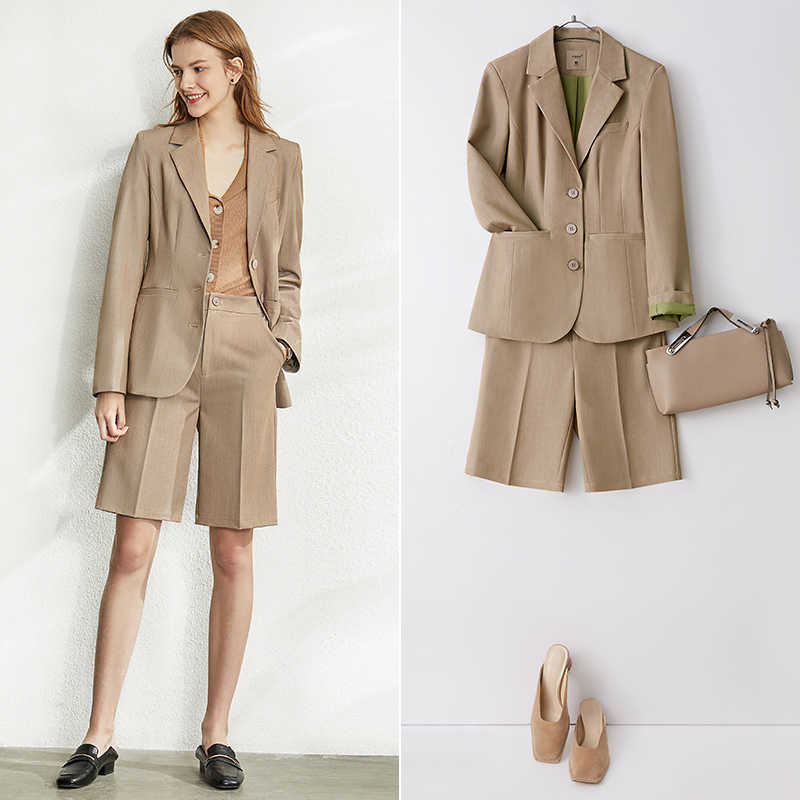Spring British Style Professional Blazer Women Lapel Slim Coat High Waist Solid Causal Shorts 12070101 210527