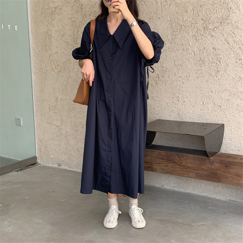 Chic Oversize Vintage Women Shirt Dress Summer Minimalist Elegant OL Work Wear Lapel Loose Long Dresses Vestidos 210421