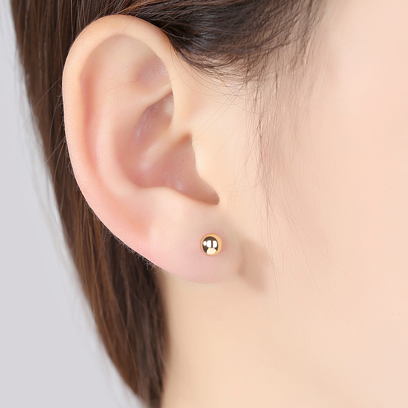 PAG&MAG Genuine 18K Gold Solid Bead Ball Stud Earrings For Women Minimalism Yellow Gold Earrings Statement Jewelry Pendientes 220210