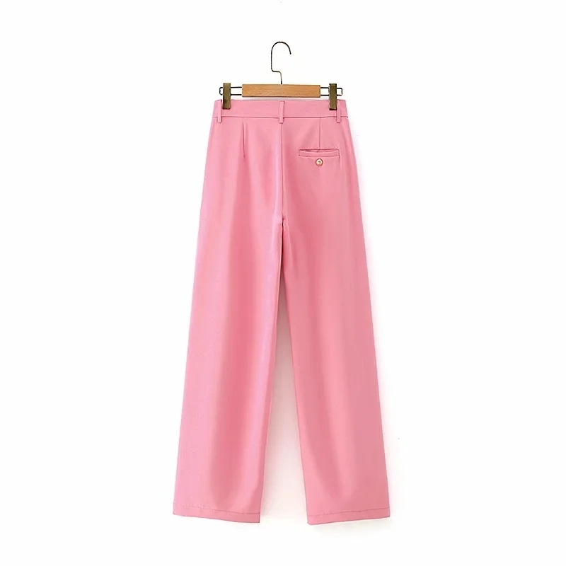 fashion ladies pocket long trousers autumn pink female pants office elegant women casual girls trouses 210430