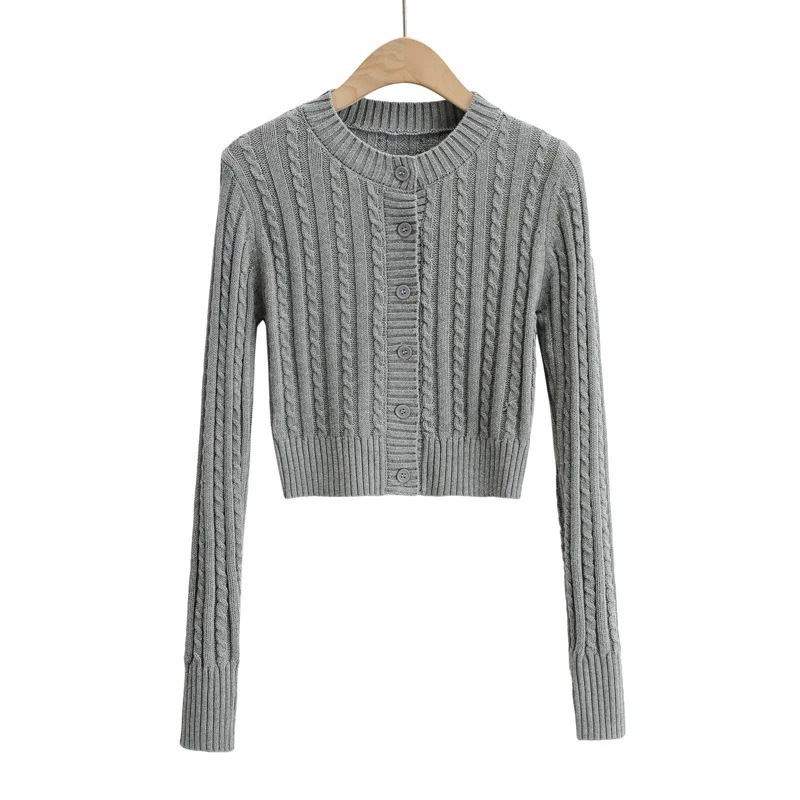 Nomikuma Spring New Twisted Knitted Cardigan Long Sleeve O-neck Slim Short Knitwear Causal Korean Solid Sweater Coat 6E181 210427