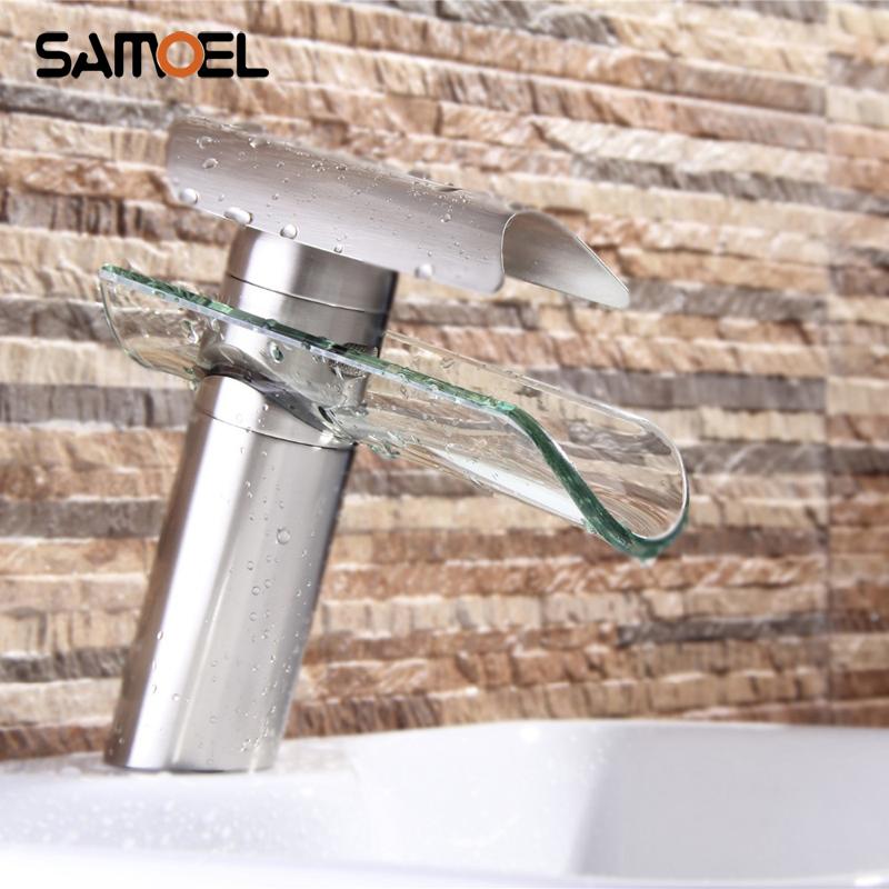 Bathroom Sink Faucets Deck Mount Brass Glass Waterfall Faucet Single Hole Brushed Nickel Basin Water Mixer Tap NL712
Bathroom Sink Faucets Deck Mount Brass Glass Waterfall Faucet Single Hole Brushed Nickel Basin Water Mixer Tap NL712