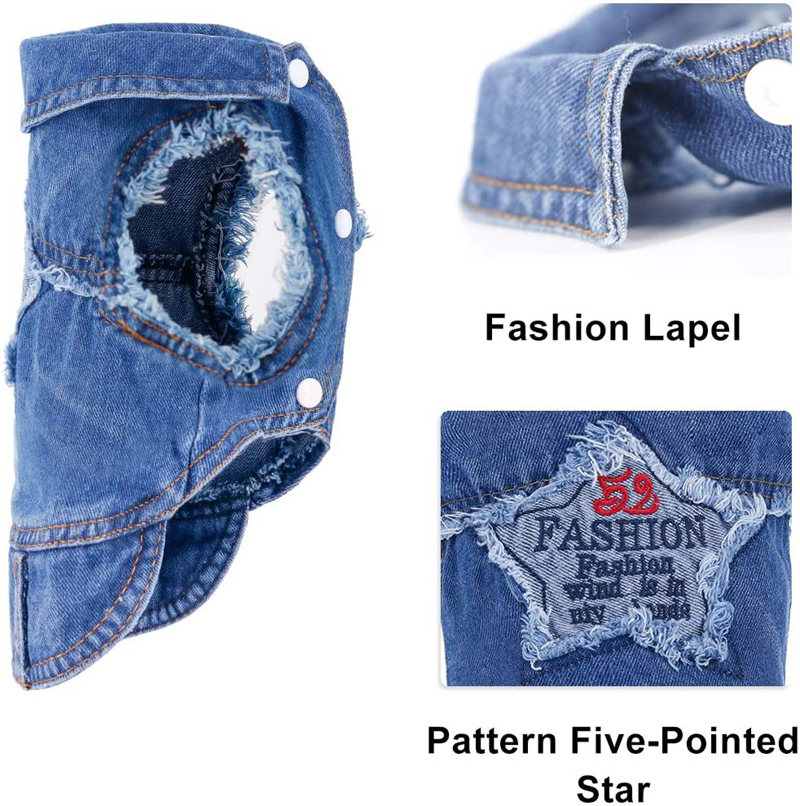 Dog Apparel Blue Black Dogs Denim Vest Small Medium Doggy Cats Lapel Vests Classic Puppy Vintage Washed Jeans Jacket(Pattern Five-Pointed Star) A154