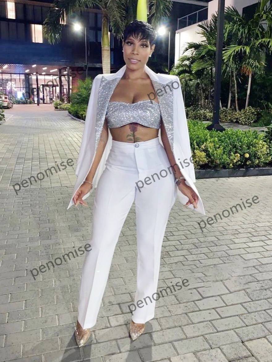 Pcs 3 Women Blazer Suits Customise Bridesmaid Dress Long Sleeve Glitter Party Gowns Ladies Jacket Pants