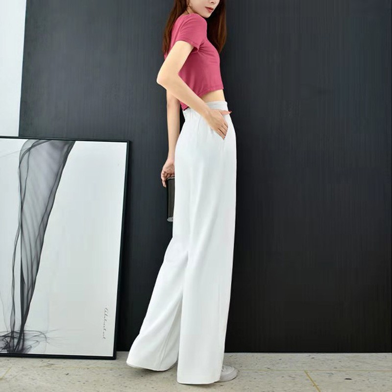 Arrival Summer Korean Style Women Loose Casual Elastic waist Wide Leg Pants All-matched High Waist Long W131 210512