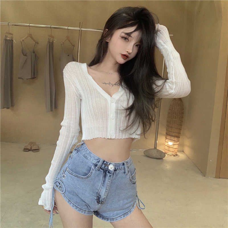 Knitted V-neck long-sleeved top women' thin micro-transparent single-breasted sweater casual all-match short crop autumn 210604, Yellow
Knitted V-neck long-sleeved top women' thin micro-transparent single-breasted sweater casual all-match short crop autumn 210604, Yellow