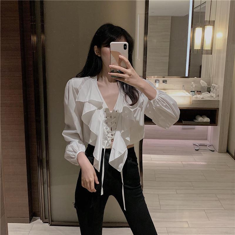 Wonder Bandage Chiffon Blouse Women Long Sleeve Elegant Korean Hajaruku Casual Loose White Autumn Top 210510