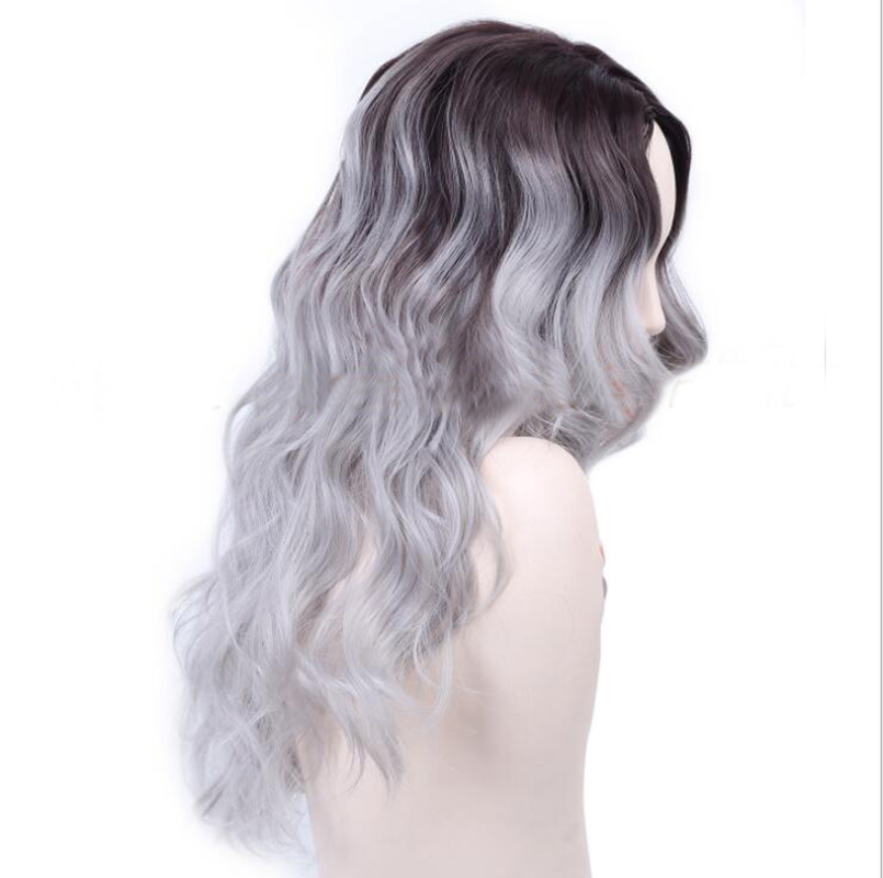 New Fashion Gray Ombre Long Synthetic Wave Women's Hair wig