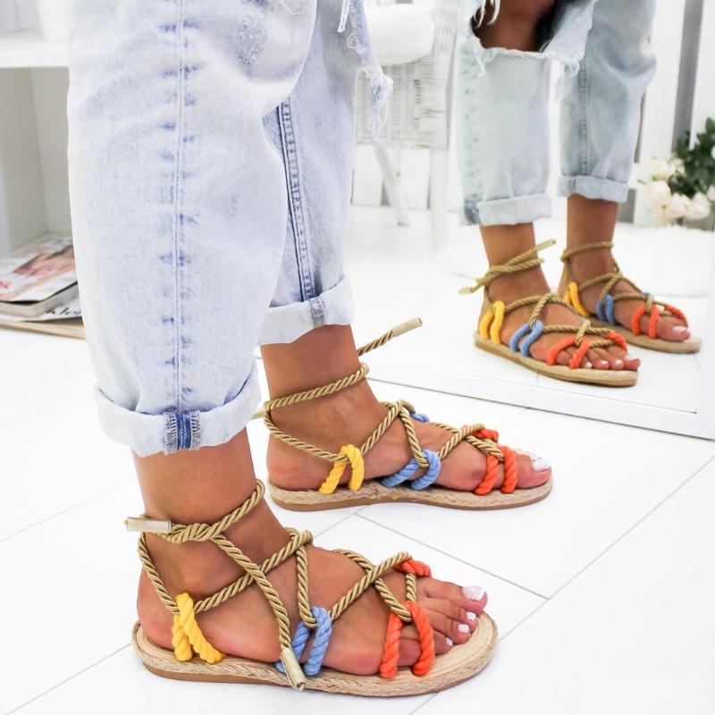 Casual Women's Summer Sandals - Trendy Wild Style with Open Toe & Roman Rope Detailing