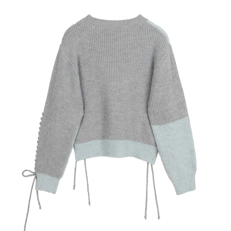 Bandage Streetwear Sweaters Women Tops Vintage Contrast Color Bow Pullovers Fashion Ropa Mujer Korean Clothing 19615 210415