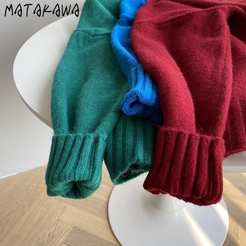 MATAKAWA Solid Woman Sweaters V-neck Basic Loose Sweaters Women Spring Pullover Long Sleeve Top 210513