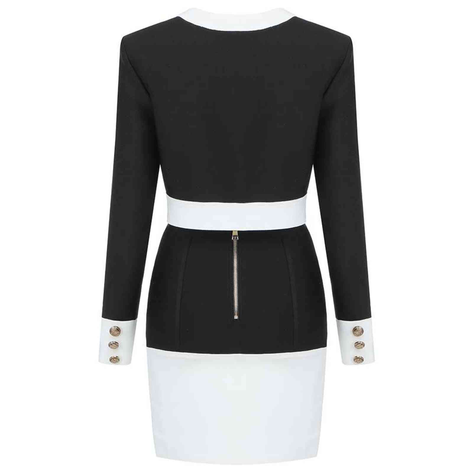 Ocstrade Fashion Black and White Bandage Two Piece Set Women Long Sleeve 2 Outfit Bodycon Party Dress 211106