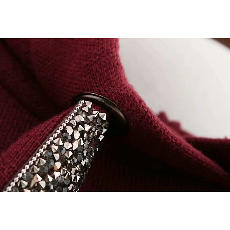 Evfer Women Autumn Fashion Diamond Drawstring Solid Knitted Hoodies Female Casual Long Sleeve High Elastic Knitwear Hooded Tops 210421