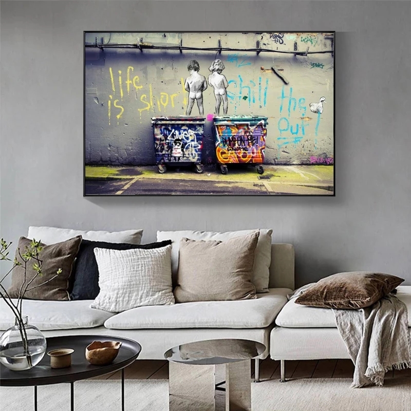 Banksy Graffiti Art Canvas Paintings " Life Is Short Chill The Duck Out" Street Art Posters and Prints Wall Pictures Home Decor