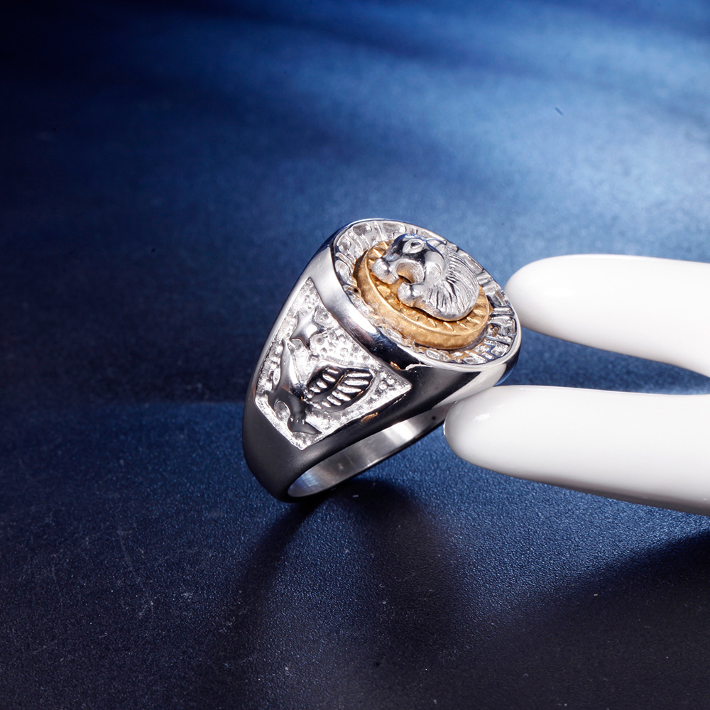 Fashion Classic Men's Punk Style Hip Hop Ring Band Cool Lion Head Gold Ring Jewelry