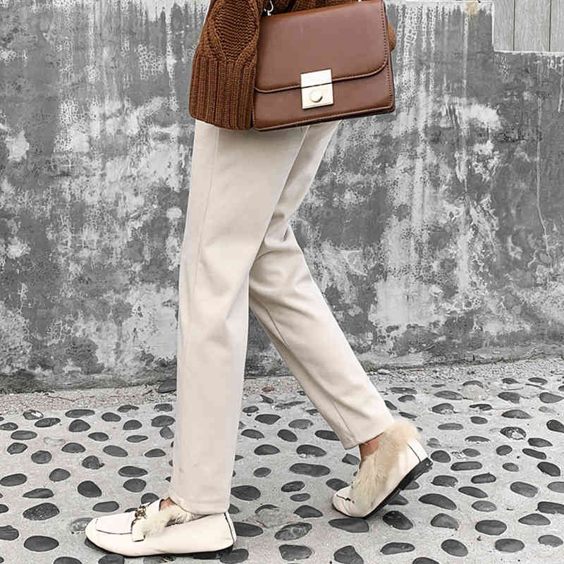 Autumn and Winter Woolen Harem Pants Women Straight Casual Trousers Full Length High Waist Pantalon Femme 6994 50 210508