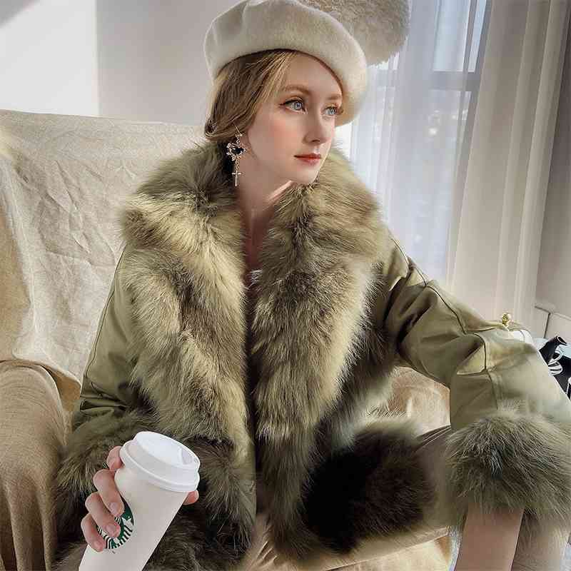Dabuwawa Thick Warm Raccoon Dog Fur Jacket Coat Women Double Breasted Jacket Female Overcoat Casual Winter Coat Ladies DT1DPK009 210520