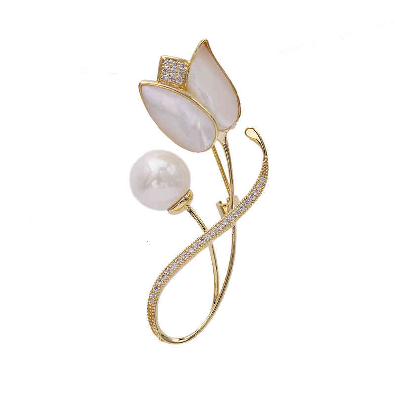 Korean Fashion Personality High-grade Brooch Female Natural Mother Shell Suit Coat Versatile Accessories Tulip