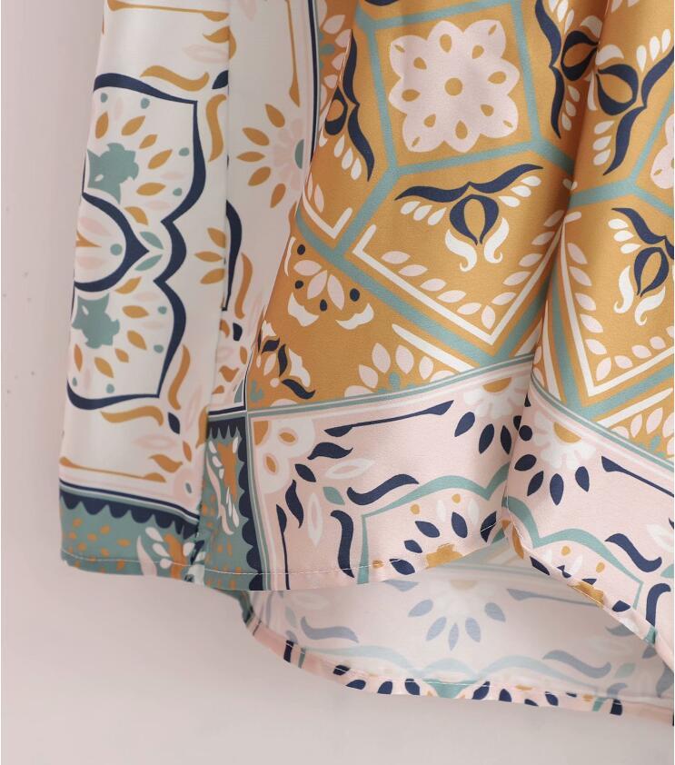BOHO Big size Lacing up V neck Dropped Ruched Geometric Print Women Dress Holiday Bat Sleeve Satin Long Loose Dresses 210429