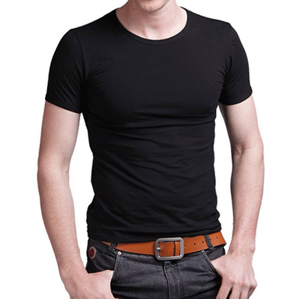 T Shirt Stretch Lycra Tight Tees Slim Camisetas Men Tshirt Leisure Summer O-neck Short Sleeved Cotton Men's Black White 210329