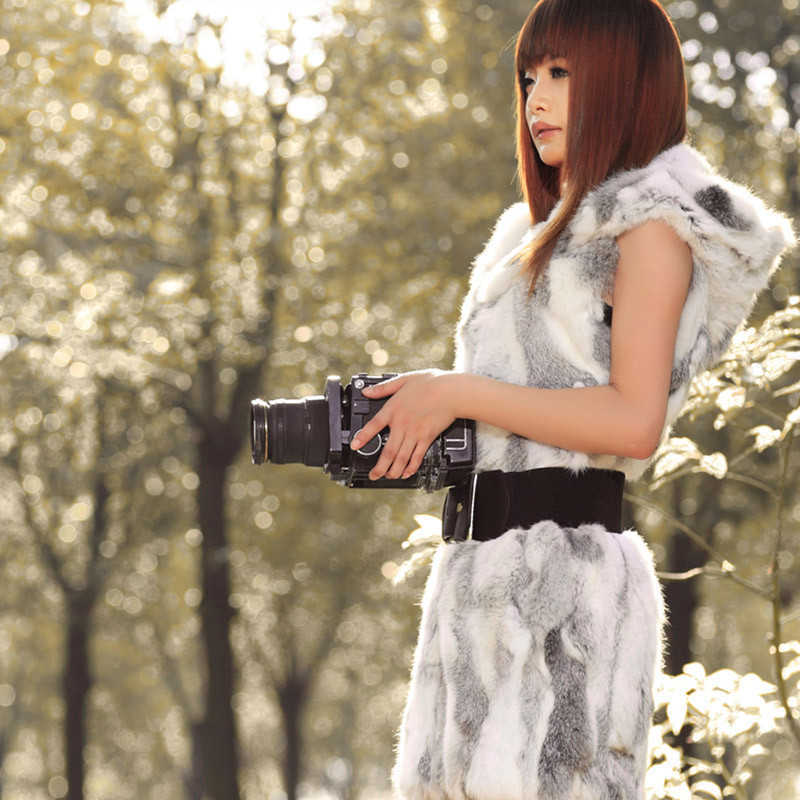 real genuine natural rabbit Fur vest with hood Women's fashion Jacket gilet warm winter custom any size 211012