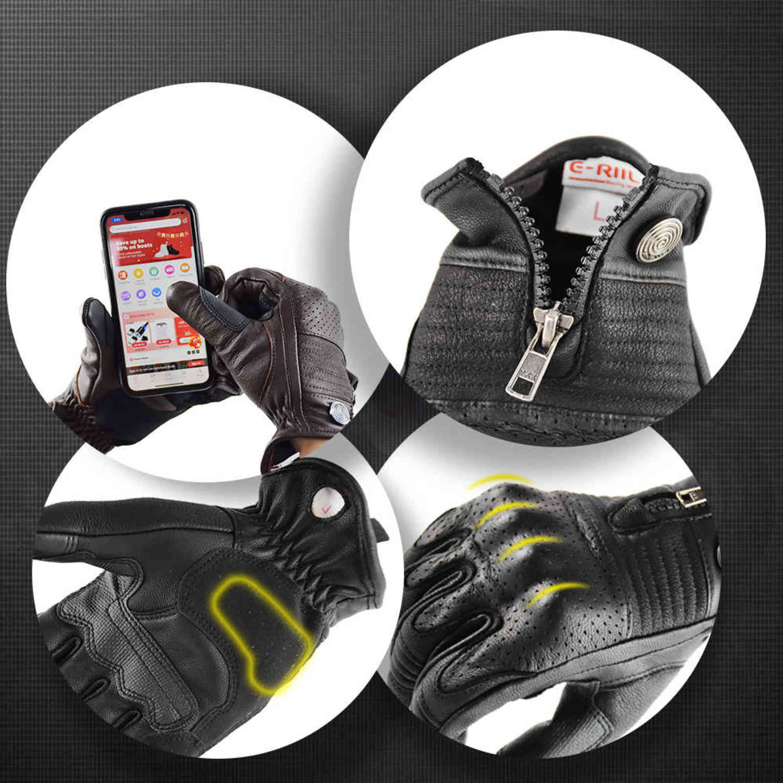 80s Retro Motorcycle Riding Gloves Leather Anti-drop &Wear-resistant Motocross Full Finger Real Moto Men 211124