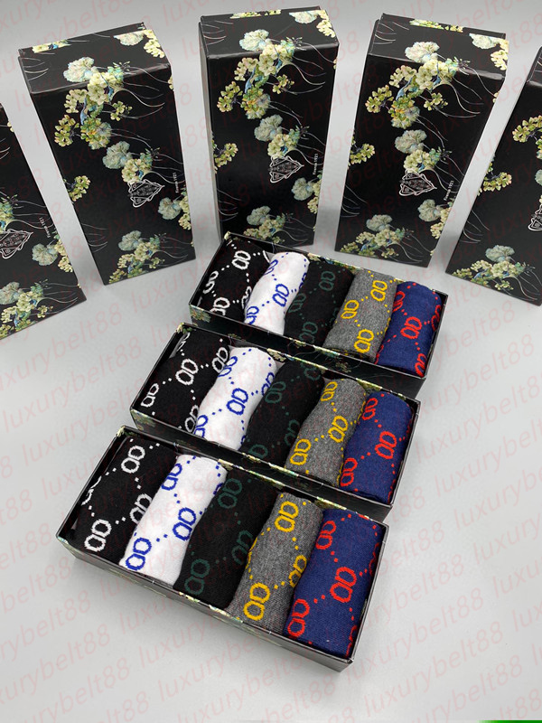 men four season Sports sock fashion 5 pairs set classic design socks high quality G letter pattern embroidery underwear with box