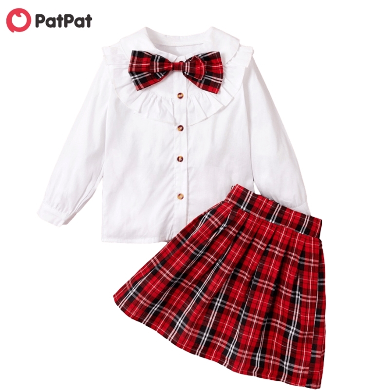 Spring and Autumn 2-piece Baby / Toddler Preppy Style Top Plaid Skirt Set 210528