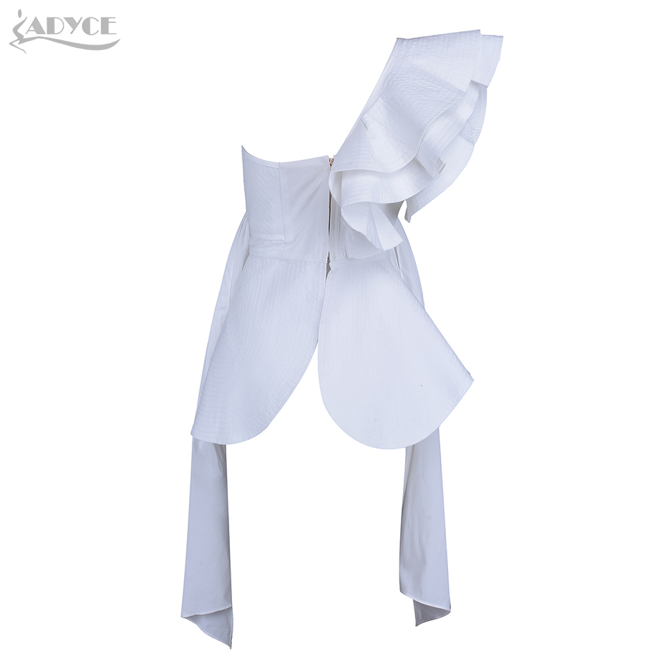 Fashion Summer Runway Tops Sexy White Women One Shoulder Ruffles Strapless Short Nightclub wear Crop Top 210423