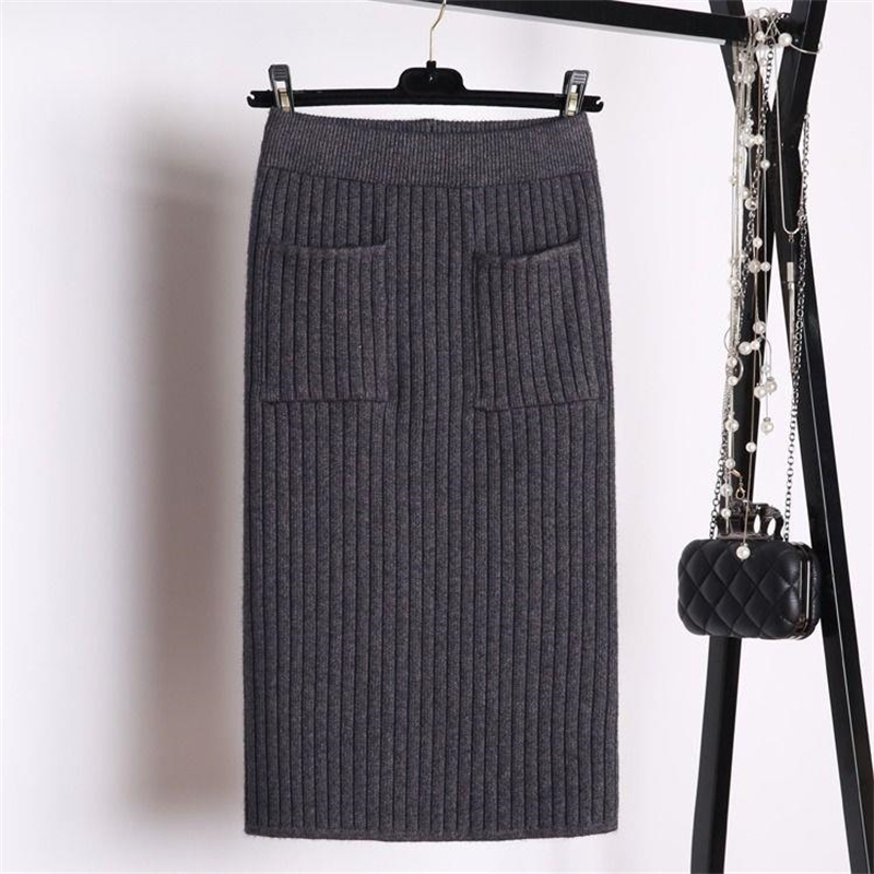 Women's Cotton Knitting Skirts Elastic Stretch Bodycon Sexy Tight Pencil Skirt Knitted Female Autumn Winter 210514