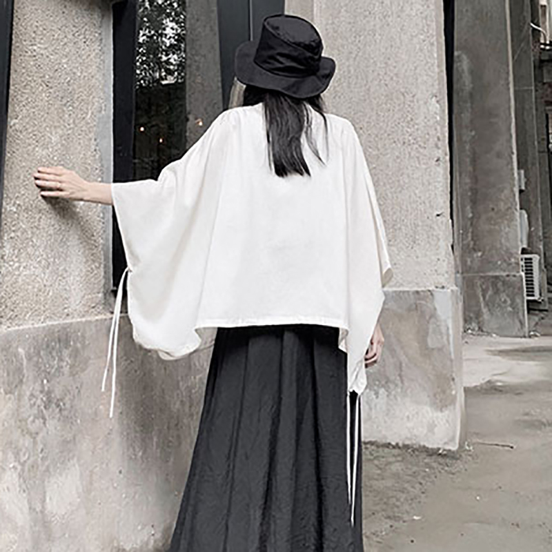 Simple Blouse Women's Summer Round Neck Oversize Single Breasted Batwing Sleeve Shirt Female Fashion 5E167 210427