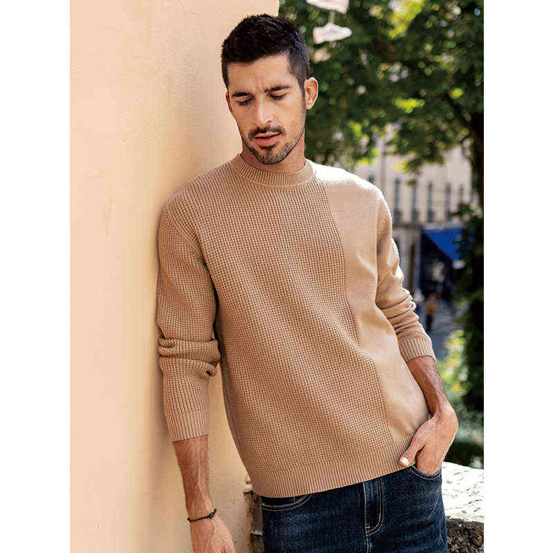 KUEGOU Autumn Winter Clothing Mens Sweater Warm Pullovers Sweaters Khaki Man Knitted Jacquard Fashion Top Plus Size YYZ-2202 211102