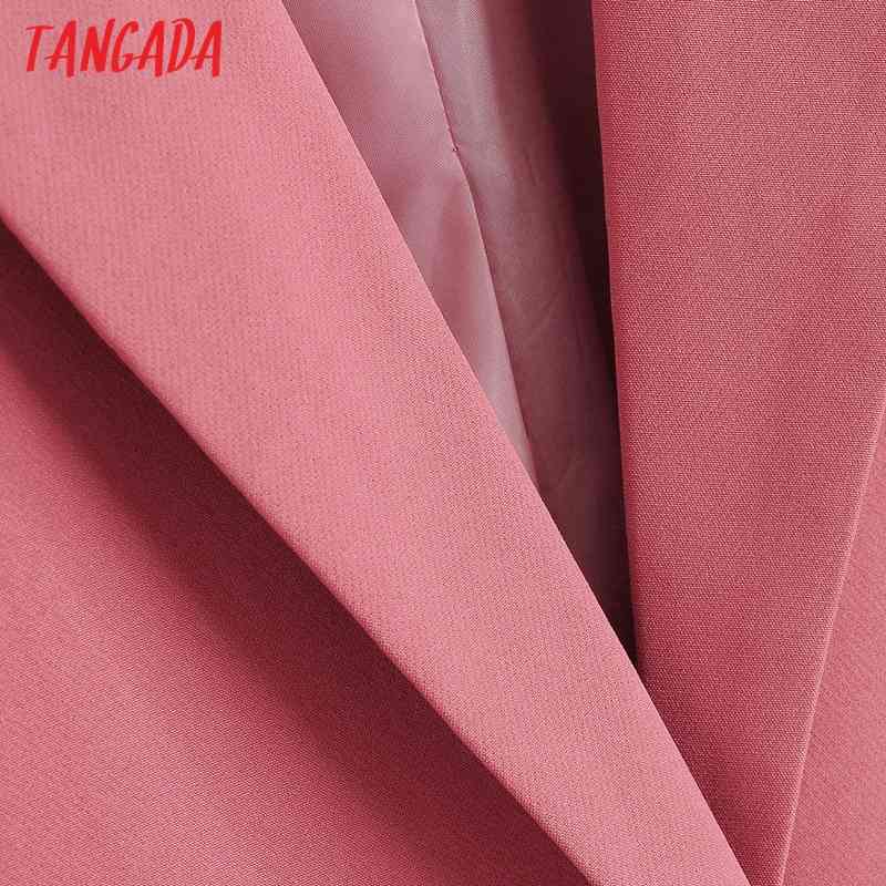 Women Pink Blazer Coat One Button Notched Collar Pocket Fashion Female Casual Chic Tops DA76 210416