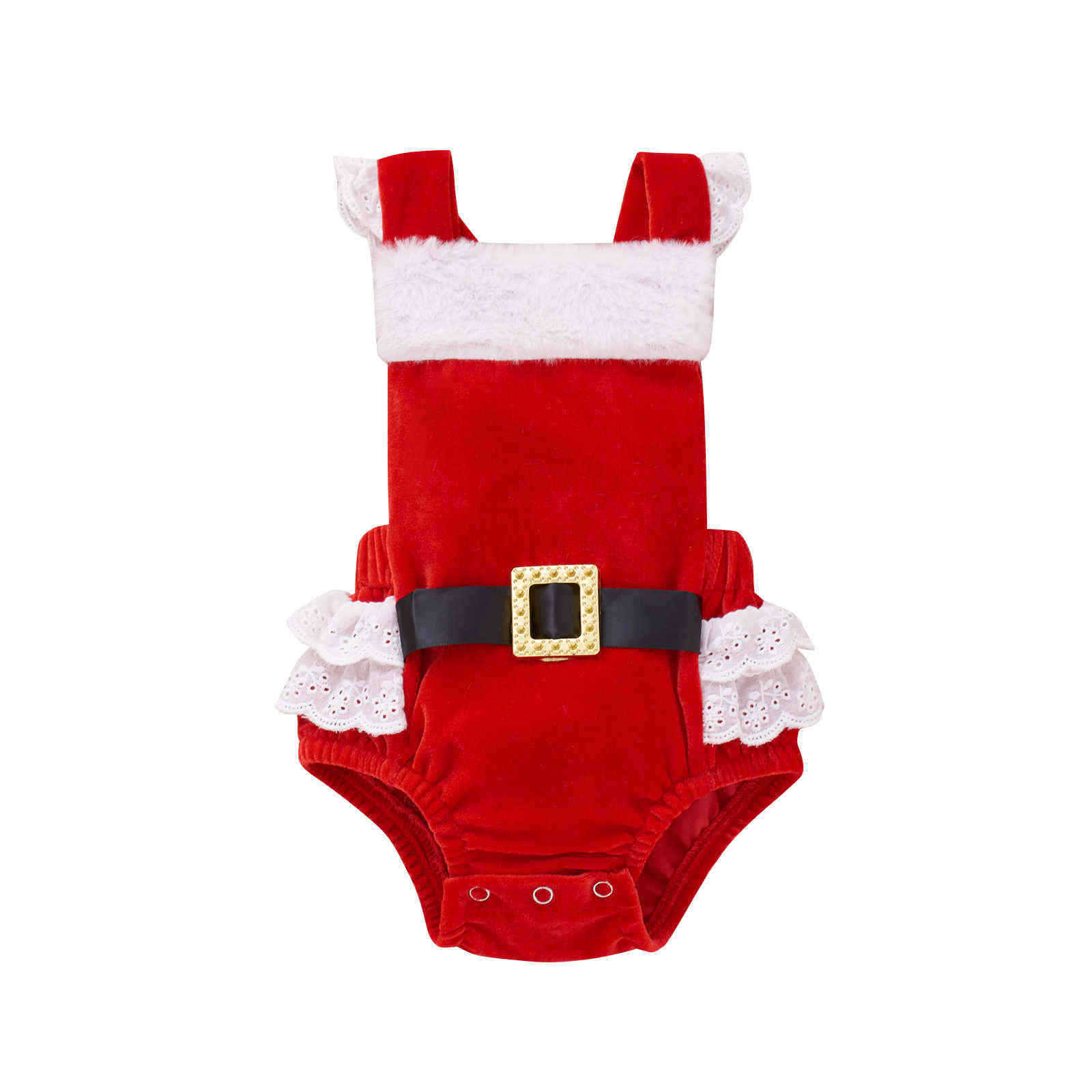 Ma&Baby 0-12M Christmas Infant born Baby Girls Romper Xmas Costumes Lace Ruffles Santa Jumpsuit Overalls Year Clothes D84 211101