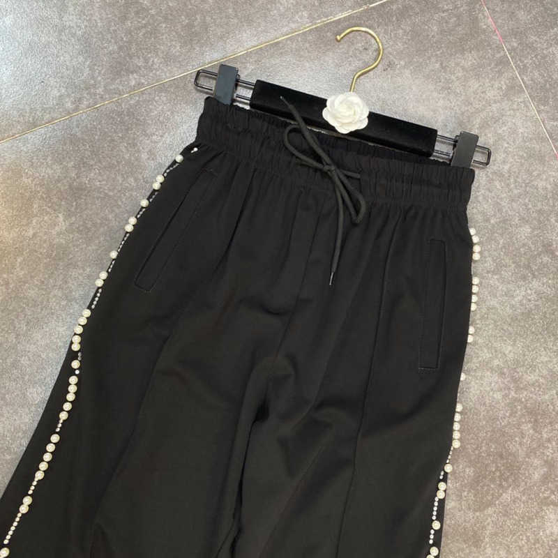 DEAT Women Black Beaded Personality Wild Straight Pants Arrivals Temperament Fashion Spring Summer 11D738 210709