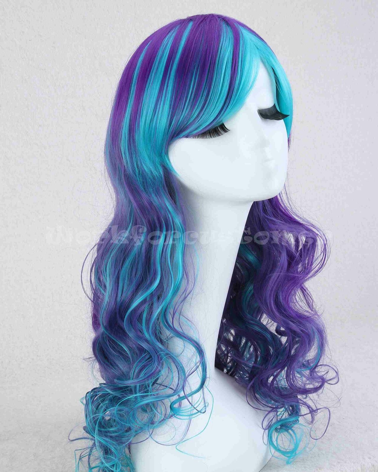 Fashion Women Body Wave Hair With Bangs Colorful Color Blue Purple Synthenic Wigs