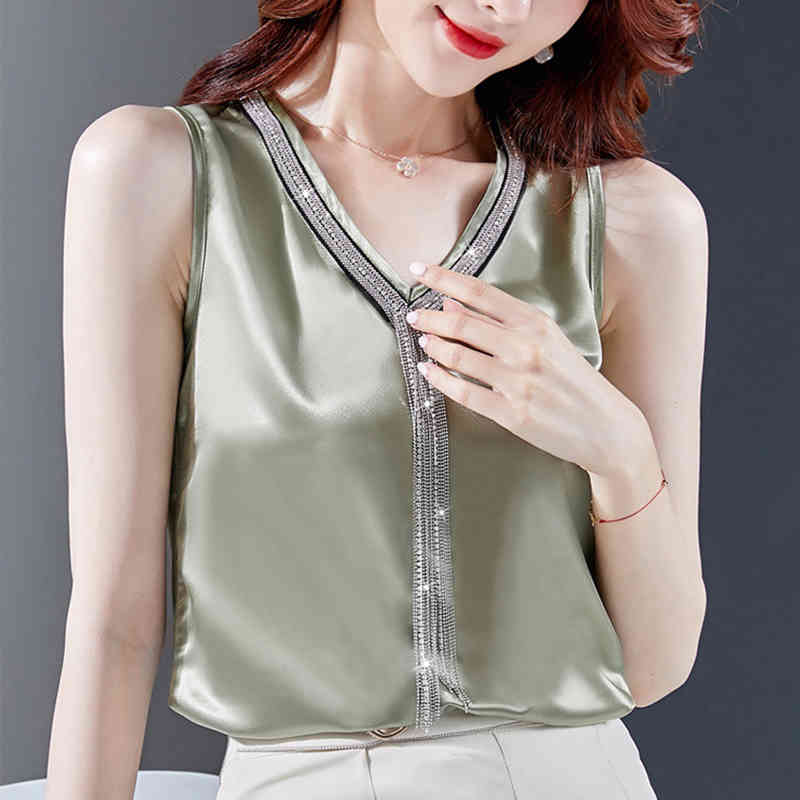 Fashion V-neck Stain Vests Blusas Mujer De Moda Sexy Sleeveless Tops Women Streetwear Casual Thin Tank Top 9561 210506