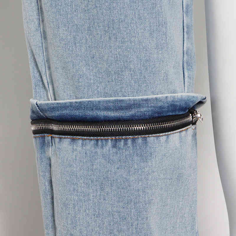 TWOTWINSTYLE Casual Patchwork Zipper Jeans For Women High Waist Hollow Out Streetwear Denim Pants Female Fashion Clothing 210517