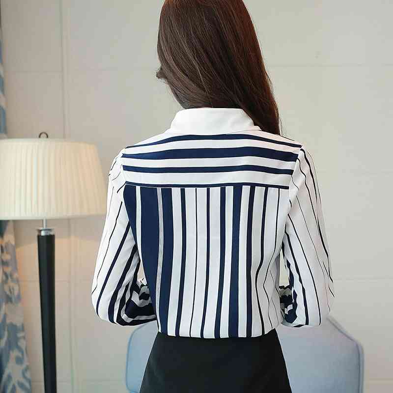 fashion Korean women blouse long-sleeved thin chiffon striped square collar OL style slim fit top 0924 40 210506