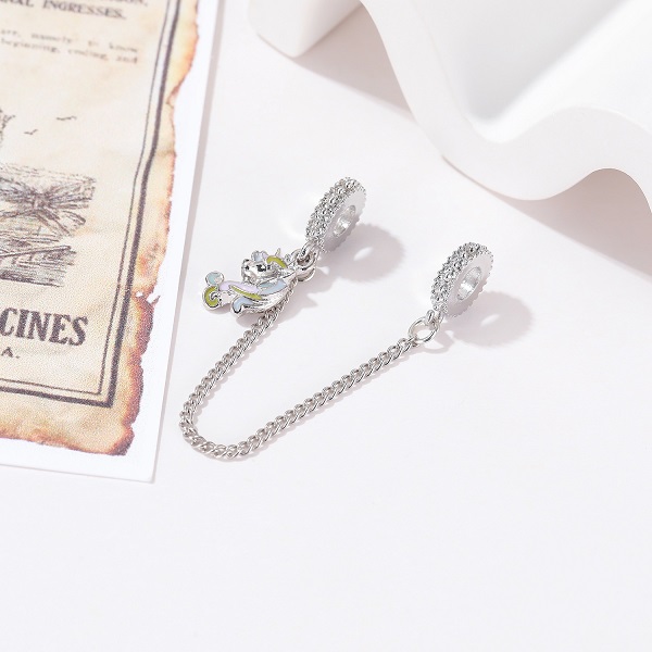 Fit Sterling Silver Bracelet Unicorn Safety Chain Crystal European Stopper Clip Lock Charm Fits Bracelet jewelry findings