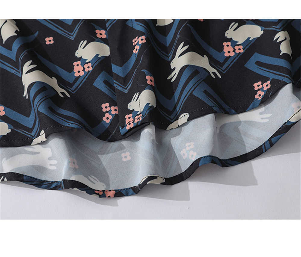 Mens Summer Vintage Rabbits Print Fashion Shirts Casual Short Sleeve Beach Tops Black Loose Casual Unique Charm Shirt Tops 210601