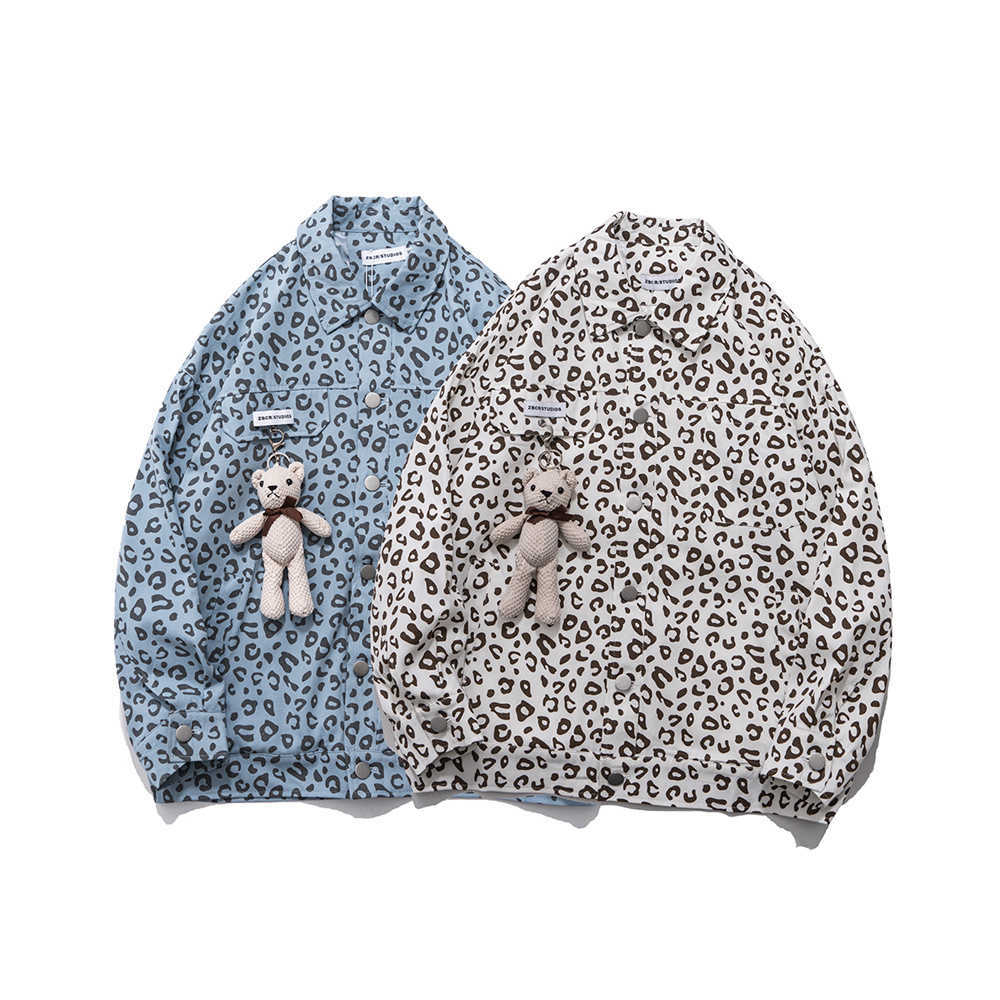 Men's Overshirts Thin Jacket Harajuku Leopard Print Shirt Spring Streetwear Thick Shirts Long Sleeve Male Vintage Clothing 210601