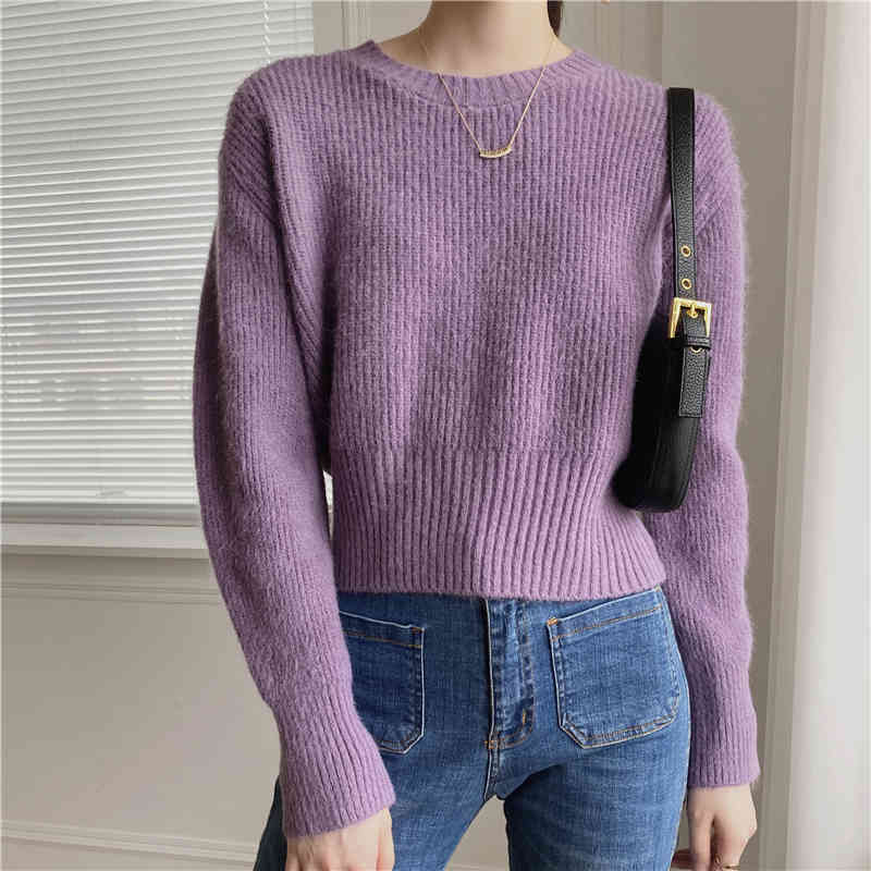 Spring Autumn OL Basic Short Pullover Tops Warm Winter Bottoming Sweater Women Elegant Knitted Sweaters 10 Color 210421