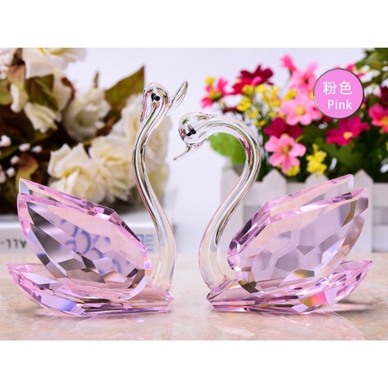 2Pcs Crystal Swans Ornaments Glass Figurines Paperweight Crafts Fengshui Home Decoration Wedding Valentine's Day Gifts Souvenir 210804