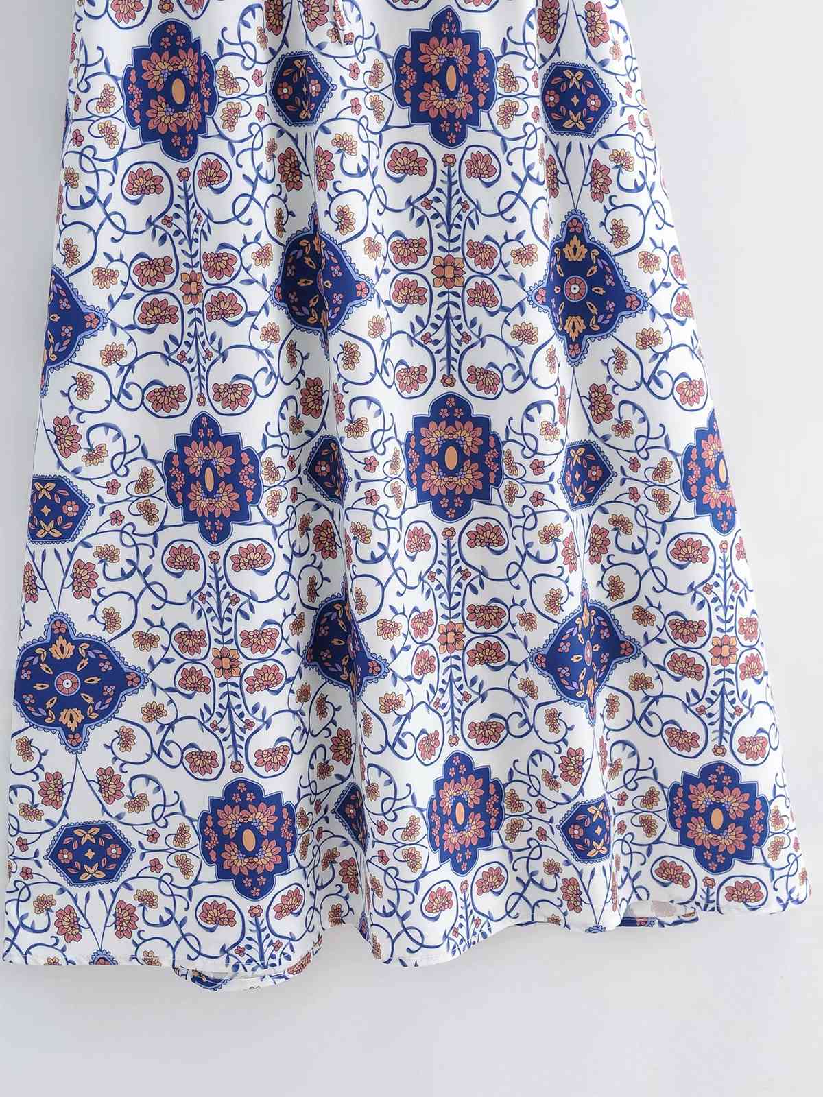 Women Vintage V-neck Short-sleeved Print Dress Fashion Elegant Waist Temperament Chic Female Midi Dress Vestidos 210507