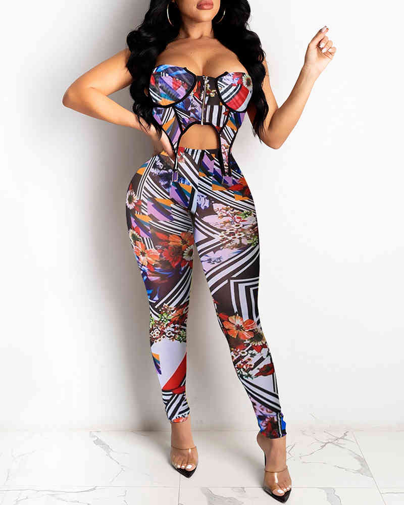Spring Autumn Women Sexy Two -Pieces Suit Sets Stylish Plus Size Colorblock Buckle Top & High Waist Pants Set Sport Outfit 210415