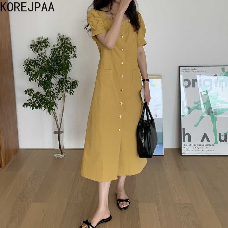 Korejpaa Women Dress Summer Korean Chic French Elegant Square Neck Metal Single-Breasted Slimming Puff Sleeve Vestidos 210526, White
Korejpaa Women Dress Summer Korean Chic French Elegant Square Neck Metal Single-Breasted Slimming Puff Sleeve Vestidos 210526, White
