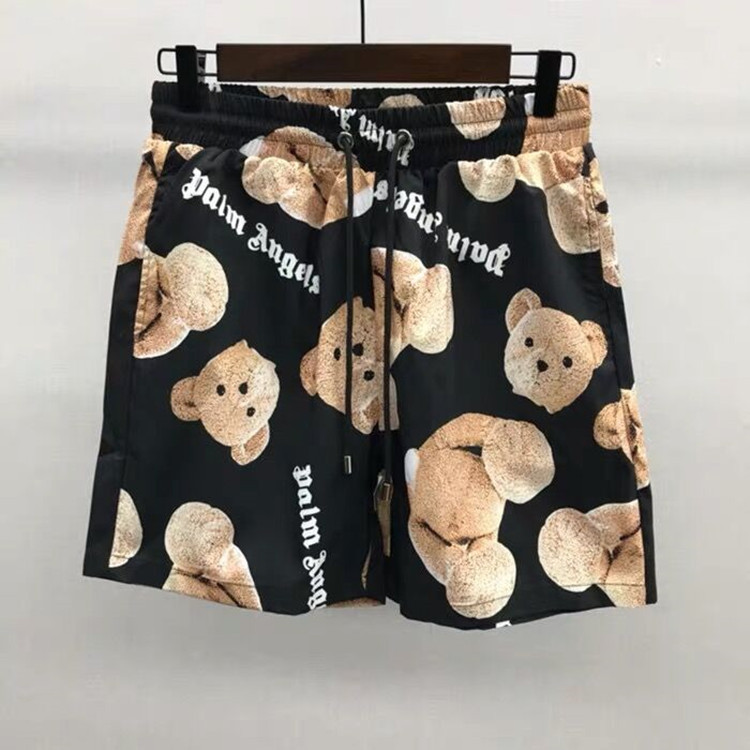 Angel Palm Chao brand 21 spring summer decapitated bear manyin lightweight quick drying casual shorts men's women's beach pants, White;black 
Angel Palm Chao brand 21 spring summer decapitated bear manyin lightweight quick drying casual shorts men's women's beach pants, White;black