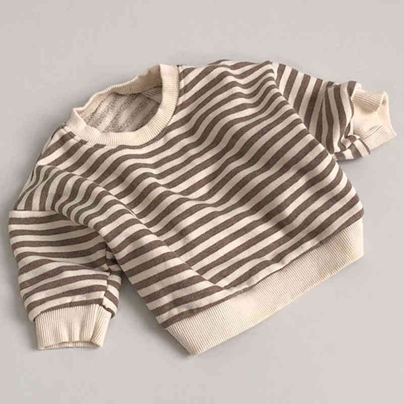 O-neck Sweatshirts Classic Striped Hoodies Boys Shirts Blouse Baby Shirt for Girls Kids Casual Tops 210417