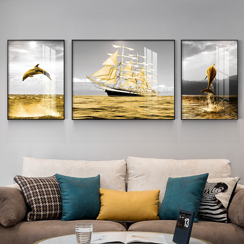 Canvas Painting Gold Boat Whale Pictures For Home Landscape Posters And Prints Wall Art For Living Room Decoration NO FRAME